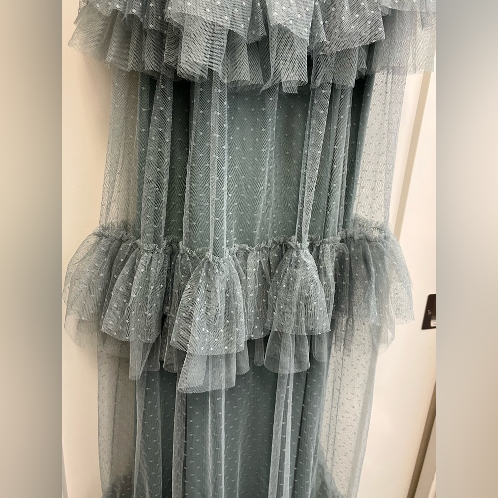 Lulus - Pure Radiance Sage Brush Mesh Swiss Dot Tiered Maxi Dress Green - S - Picture 8 of 13